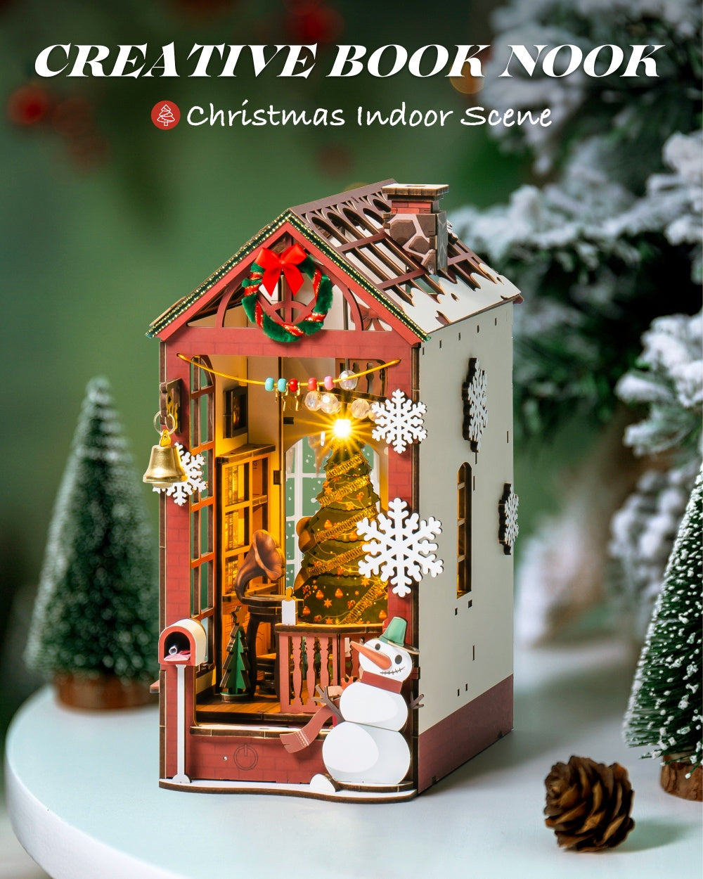 ROBOTIME DIY Christmas Book Nook Kit with LED Lights